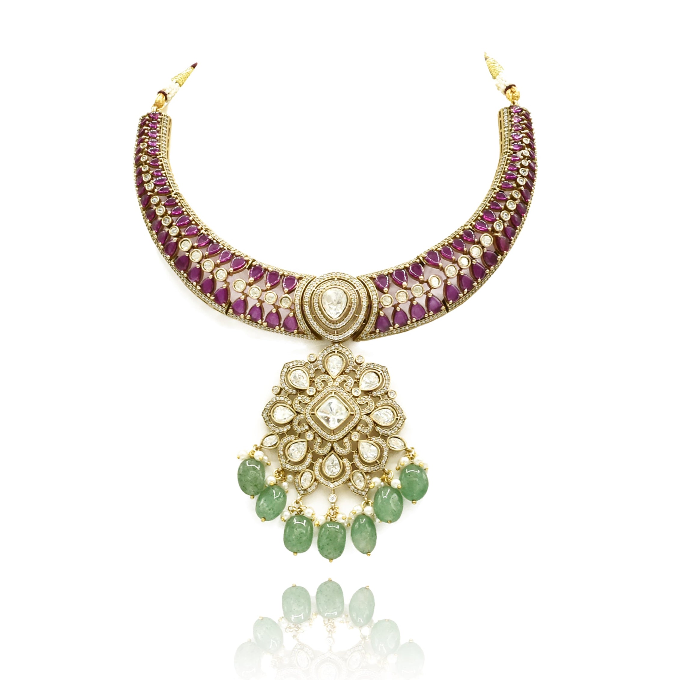 Anvi Moissanite Antique Flower Collar Set - The Pashm