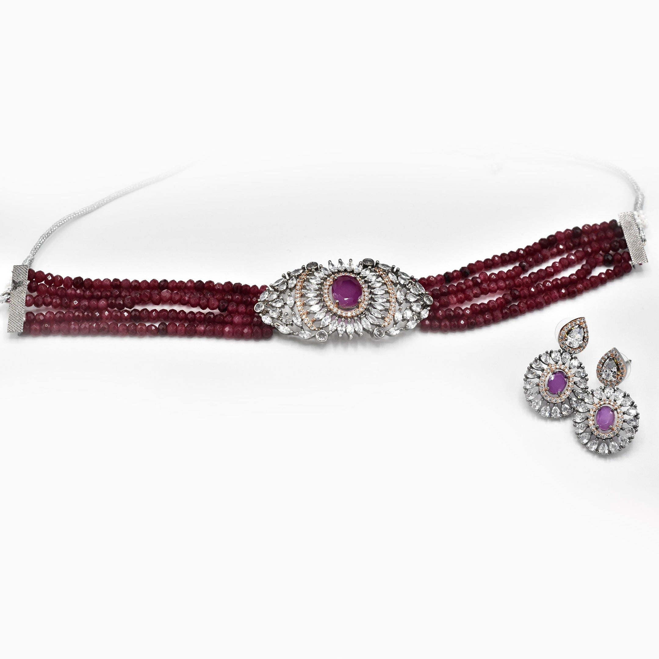 Aura American Diamond Choker Set red - The Pashm