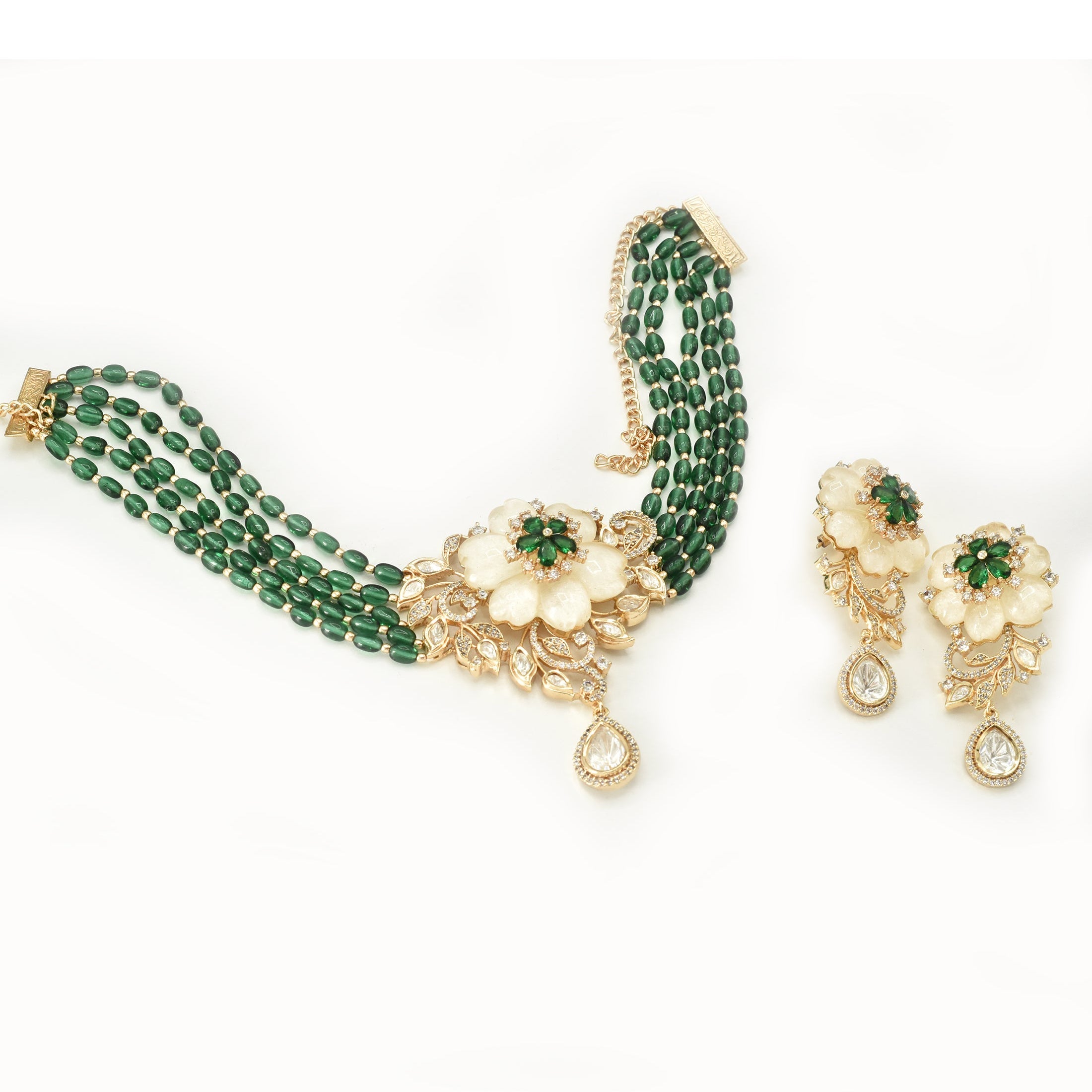 Teva Flower Beaded Choker Green - The pashm