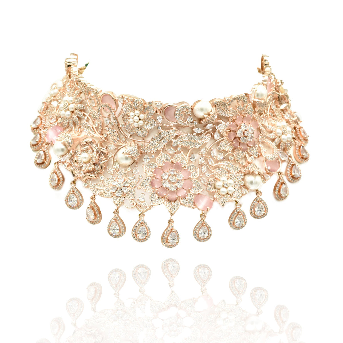 Shya Rose Gold Floral Bridal Choker Set - The pashm