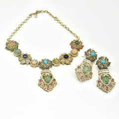 Naqsh Navratan Garden Statement Necklace Set with earrings - The Pashm