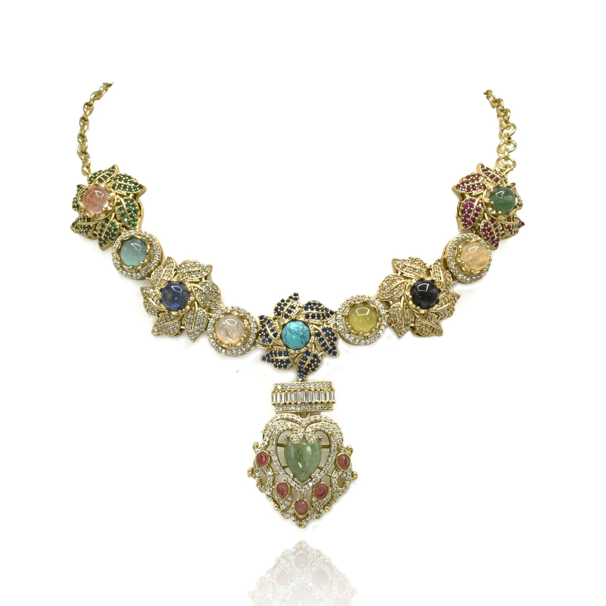 Naqsh Navratan Garden Statement Necklace Set - the pashm
