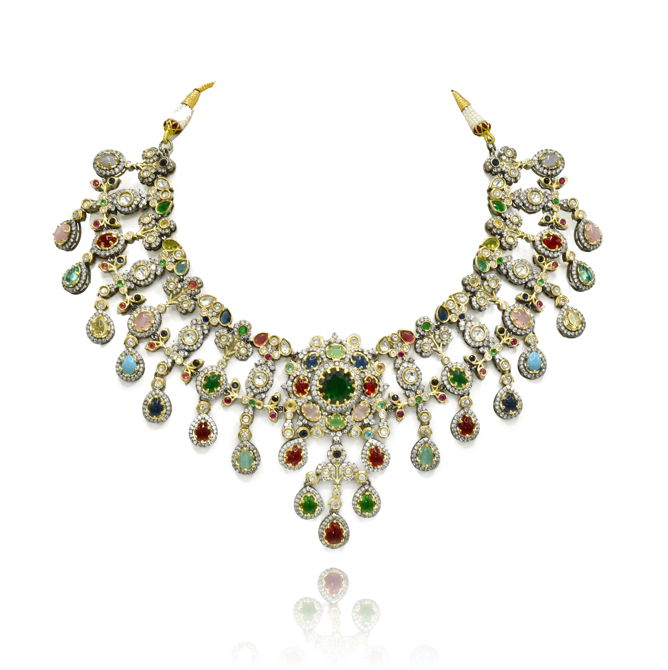 Suvasi Multicolor Studded Silver Antique Set - The Pashm