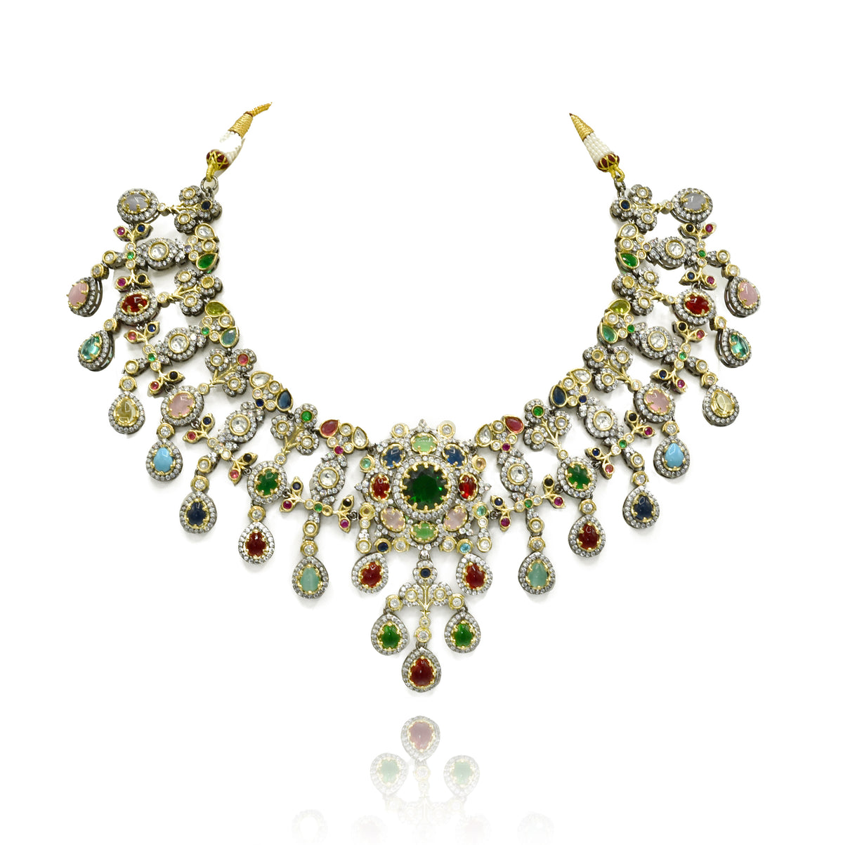 Suvasi Multicolor Studded Silver Antique Set - The Pashm