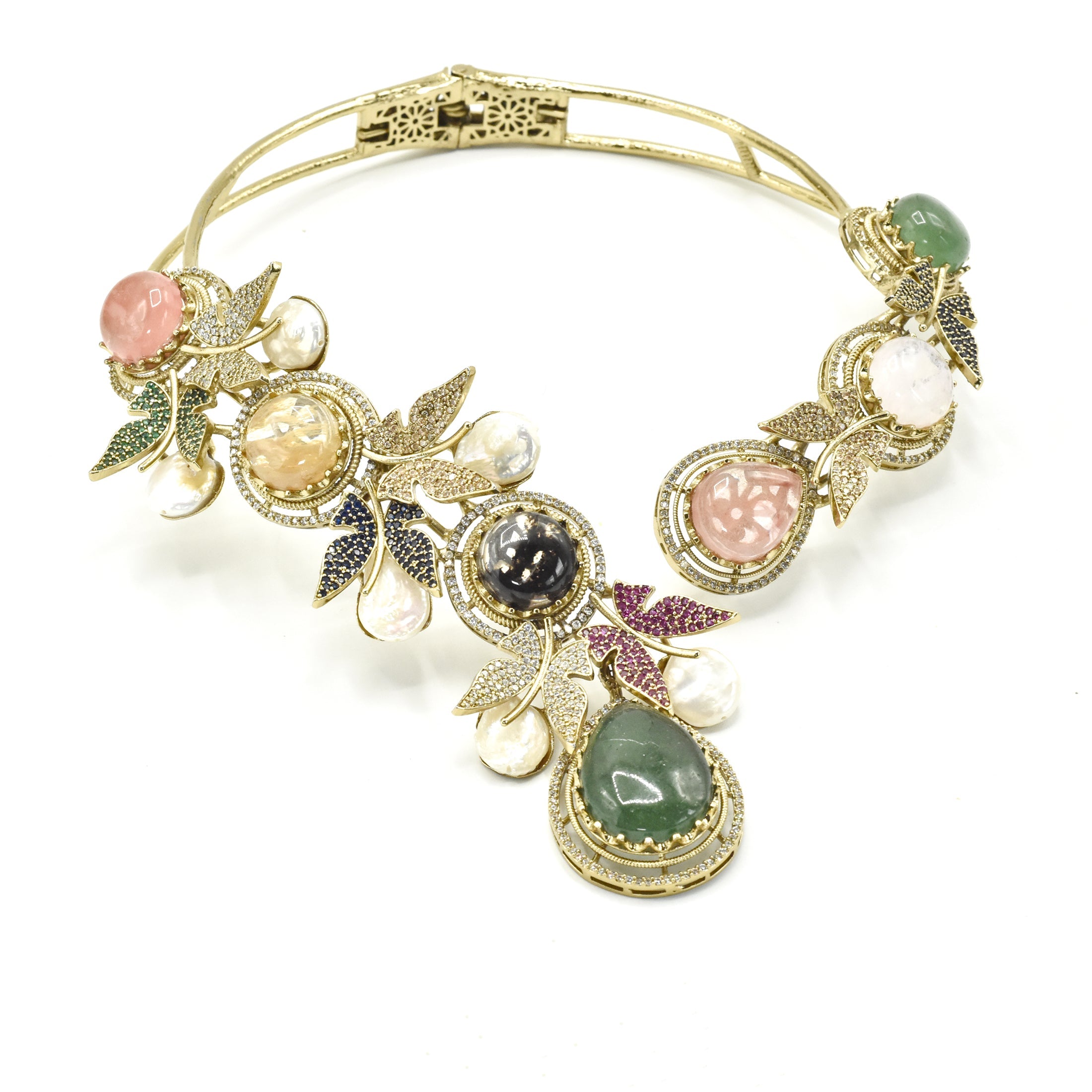 Kshirja Enchanted Vine Multicolor Hasli Necklace Set Green - The Pashm