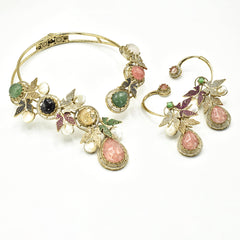 Kshirja Enchanted Vine Multicolor Hasli Necklace Set Pink with Earrings - The Pashm