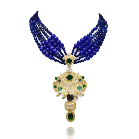 Anika Navy Blue Necklace Set - The Pashm