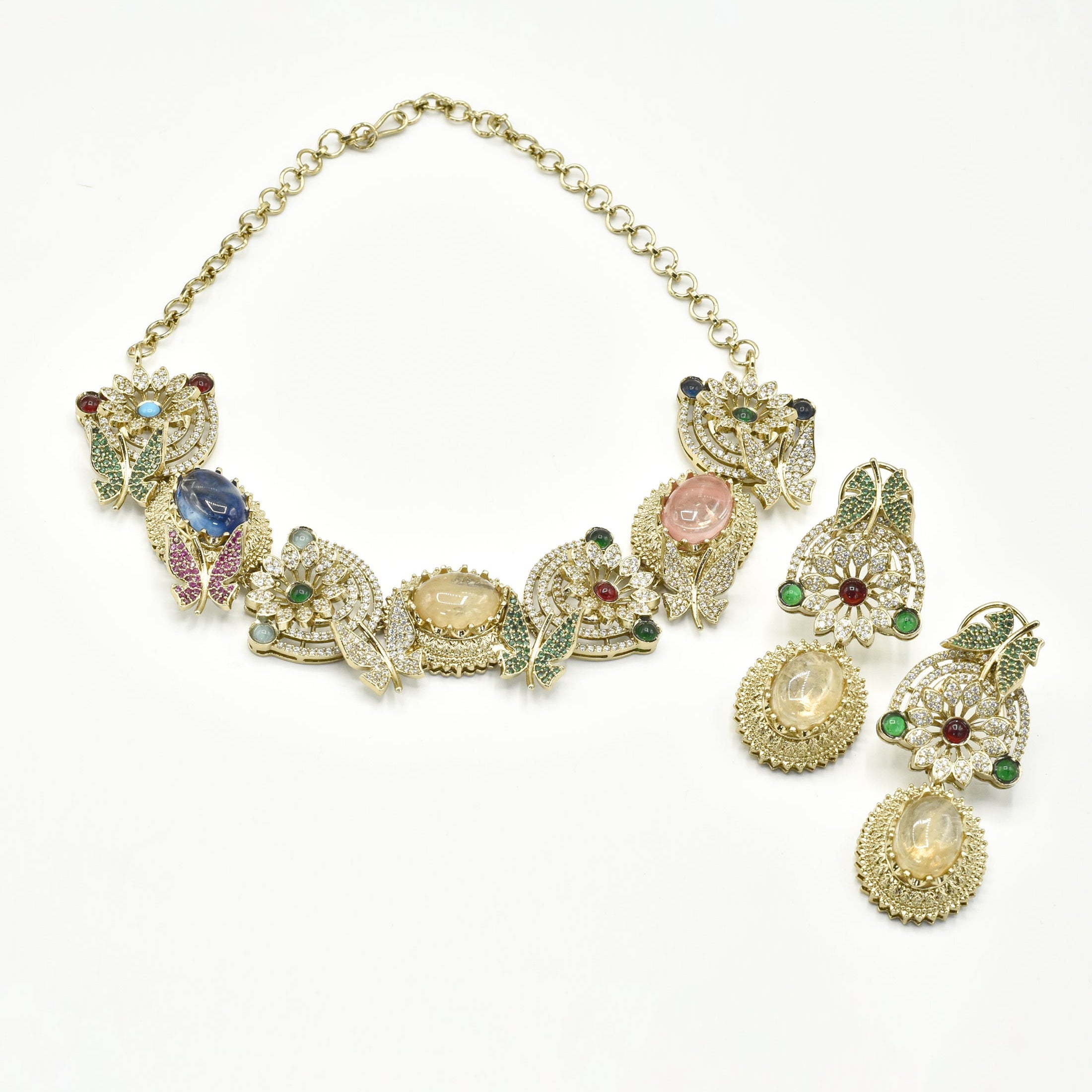 Maheen Butterfly Garden Multicolor Statement Necklace Yellow - The Pashm