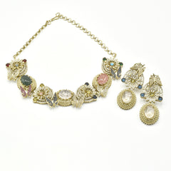 Maheen Butterfly Garden Multicolor Statement Necklace with Earrings - The pashm