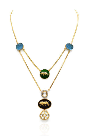 Tista Colored Stones Necklace Lion - The Pashm