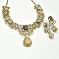 Shazmeen Smoky Topaz & Champagne Floral Necklace Set with Earrings - The Pashm
