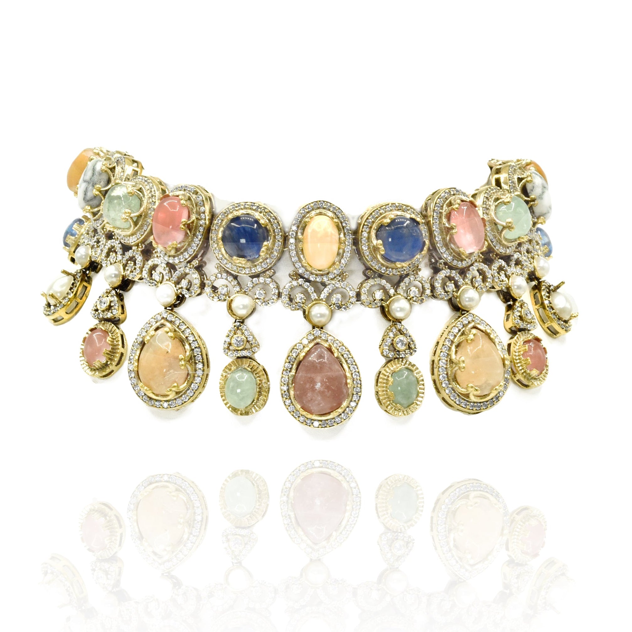 Rabani Pastel Multicolor Cabochon Choker - The pashm