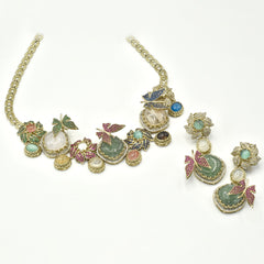 Maitreyee Enchanted Butterfly Multicolor Stone Necklace Set with Earrings - The Pashm
