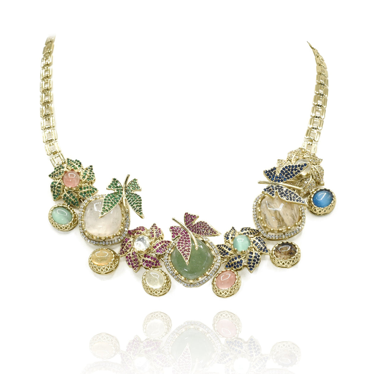 Maitreyee Enchanted Butterfly Multicolor Stone Necklace Set - The pashm