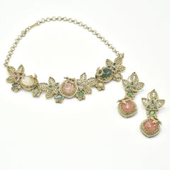 Verisha Gulnaar Blush Floral Stone Necklace with Earrings - The Pashm