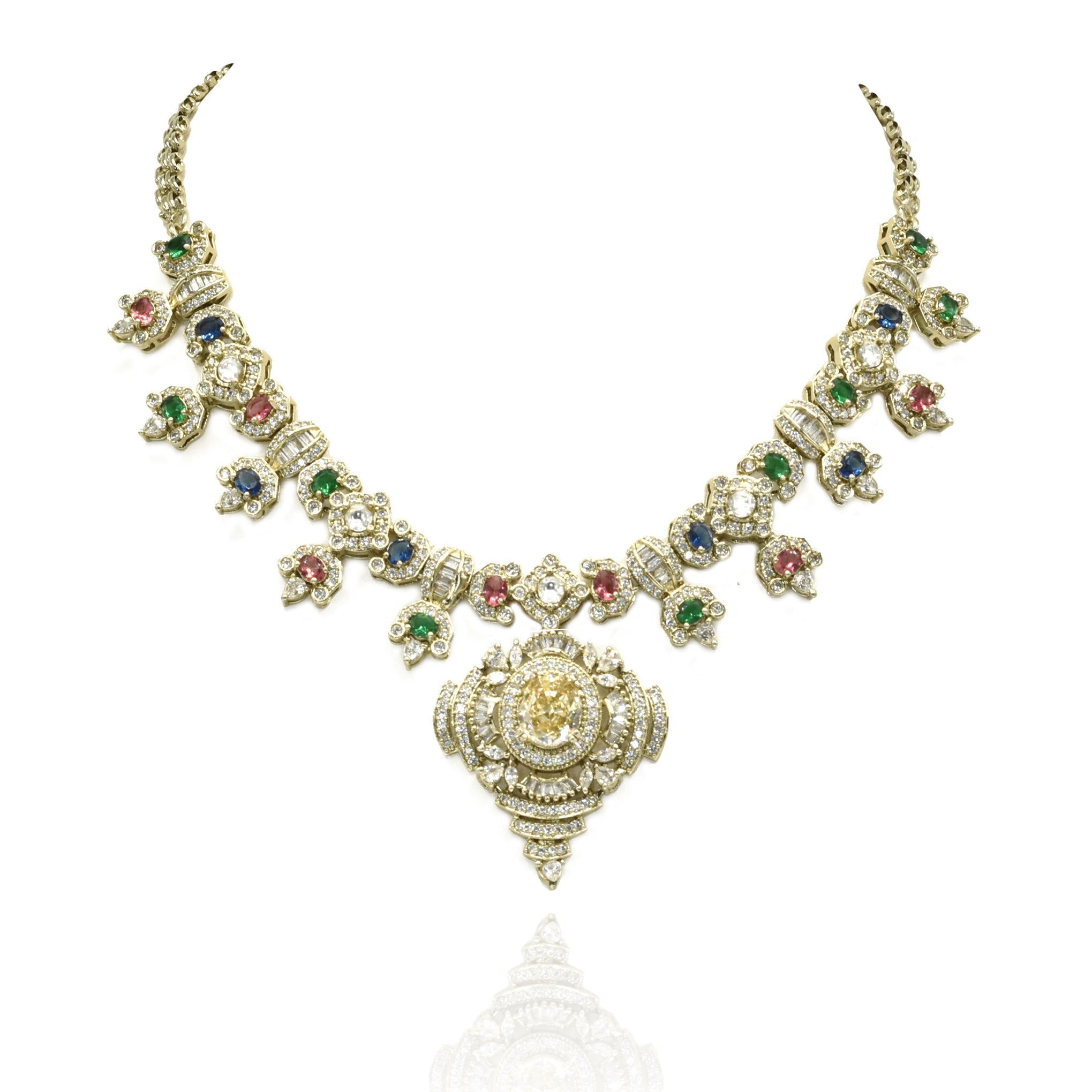 Mahveen Honey Glow Multicolor Crystal Necklace Set - The Pashm