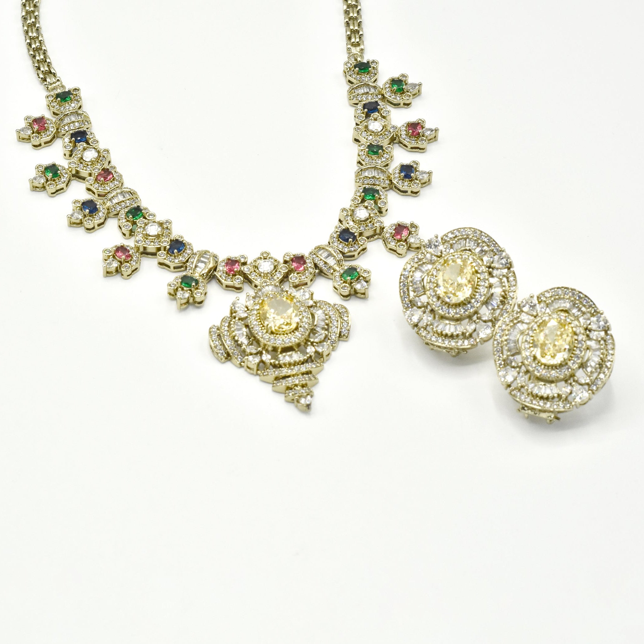 Mahveen Honey Glow Multicolor Crystal Necklace Set with Earrings - The Pashm