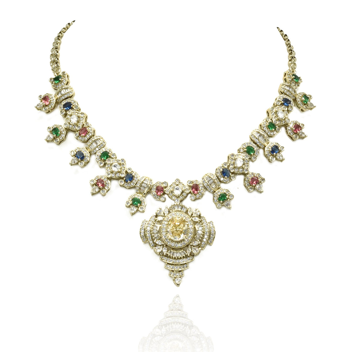 Mahveen Honey Glow Multicolor Crystal Necklace Set - The Pashm