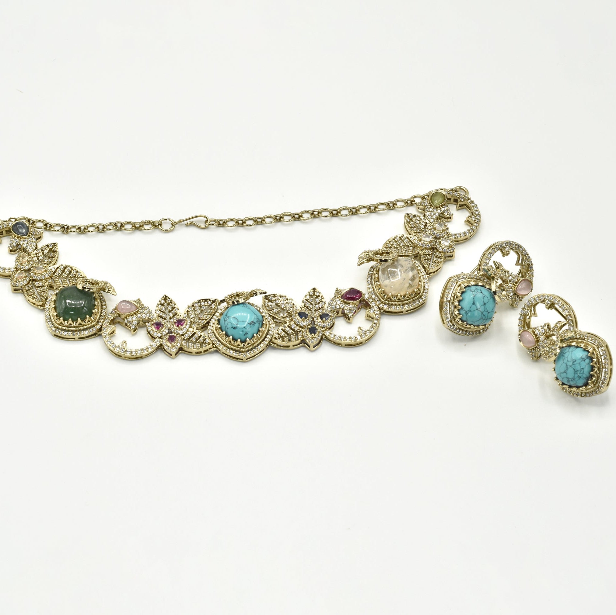 Rajsi Turquoise Vine Garden Necklace Set - The Pashm