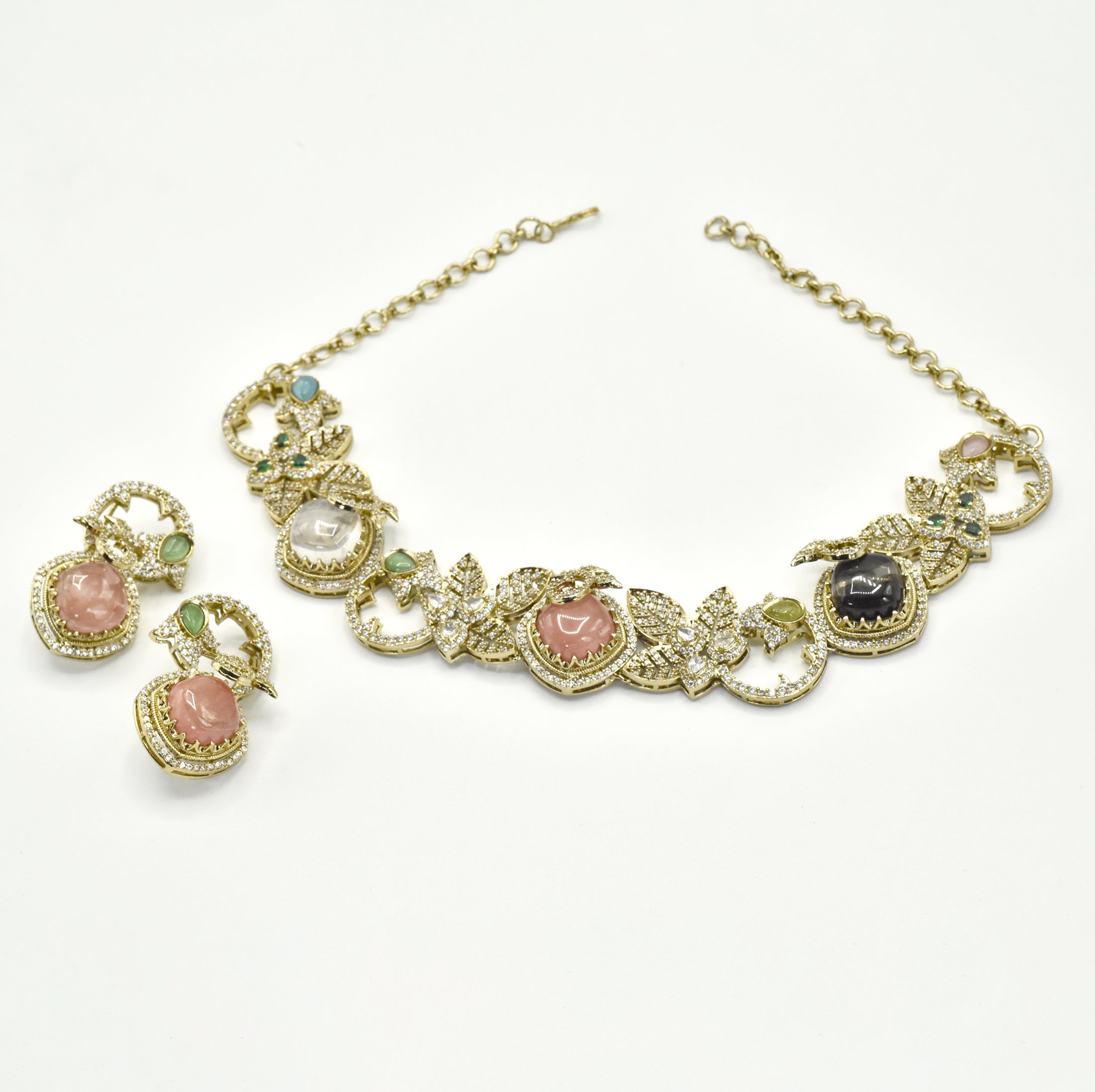 Rajsi Pink Vine Garden Necklace Set - The Pashm