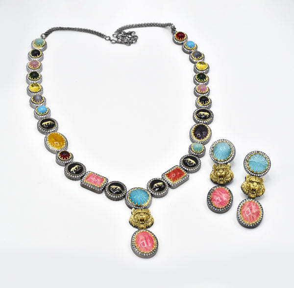 Zivah Colored Stones Lion Necklace