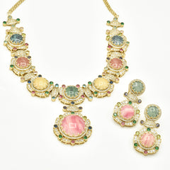 Agastiya Multicolor Cabochon Statement Necklace Set with earrings - The pashm
