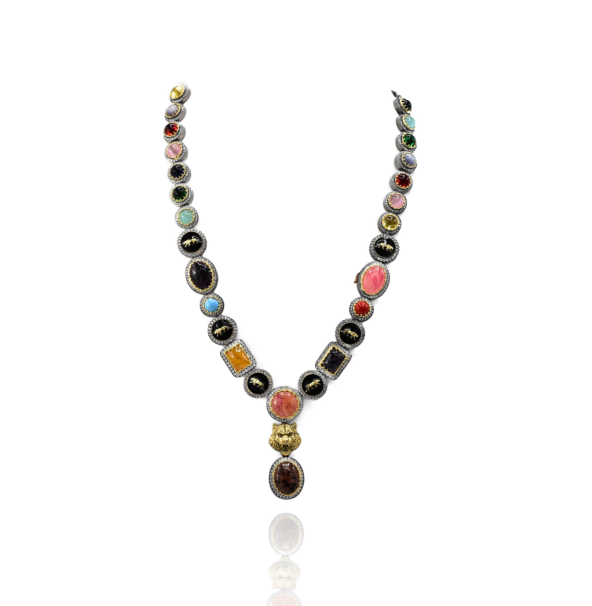 Zivah Colored Stones Lion Necklace