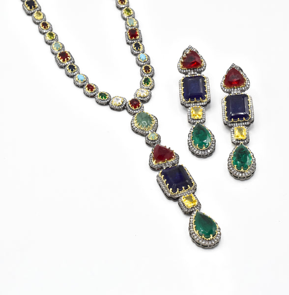 Deenah Multicolor Crystal Studded Necklace Set - The Pashm