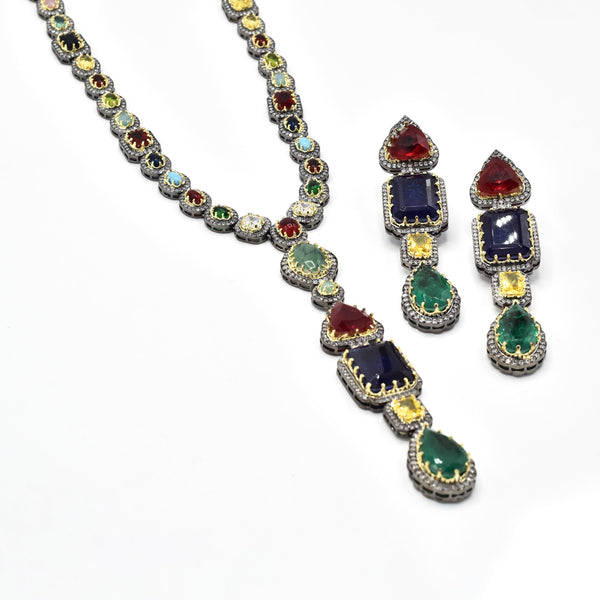 Deenah Multicolor Crystal Studded Necklace Set - The Pashm