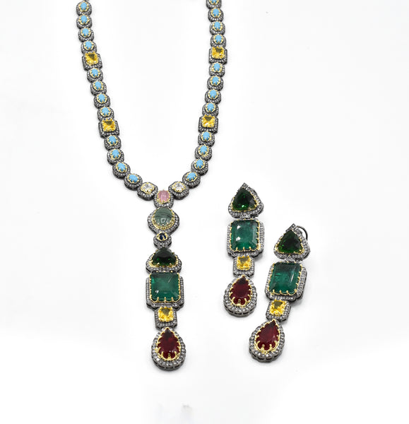 Deenah Multicolor Crystal Studded Necklace Set - The Pashm