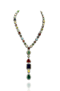 Deenah Multicolor Crystal Studded Necklace Set - The Pashm