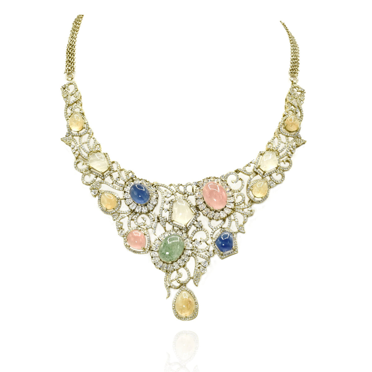 Saira Pastel Mosaic Multicolor Bib Necklace Set - The Pashm
