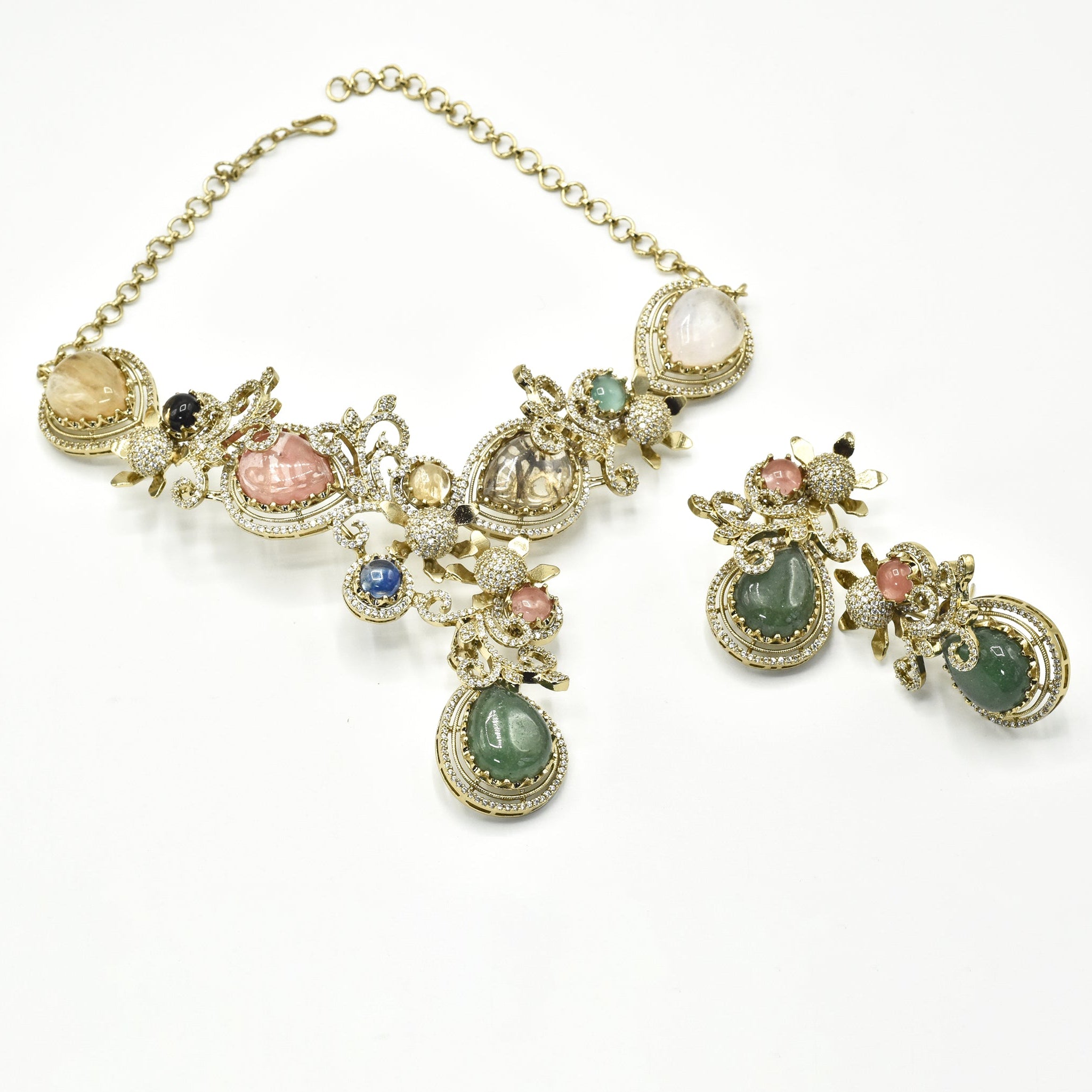 Pranali Garden Muse Multicolor Statement Necklace with Earrings - The pashm