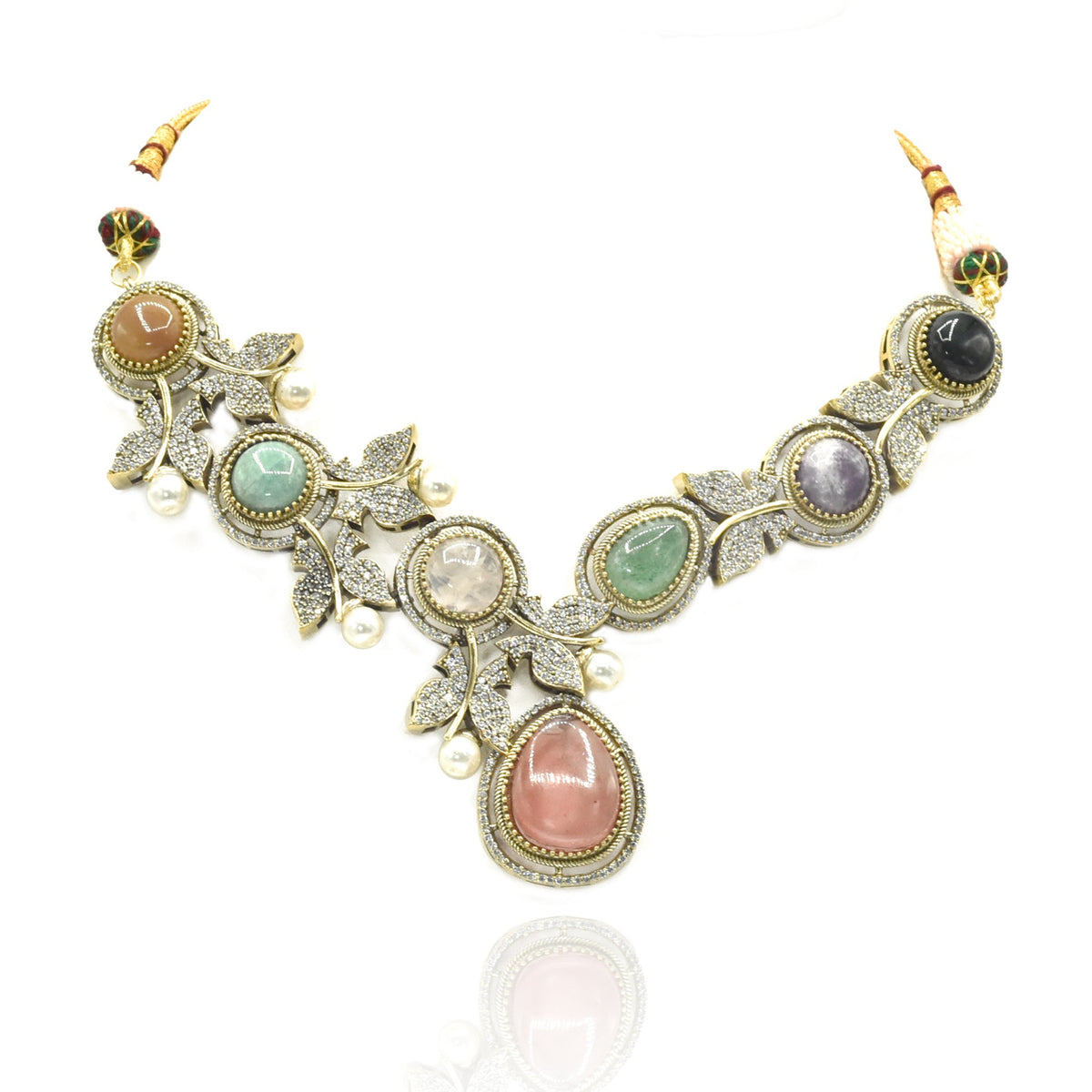 Zareema Blush Botanical Multicolor Stone Necklace Set - The Pashm