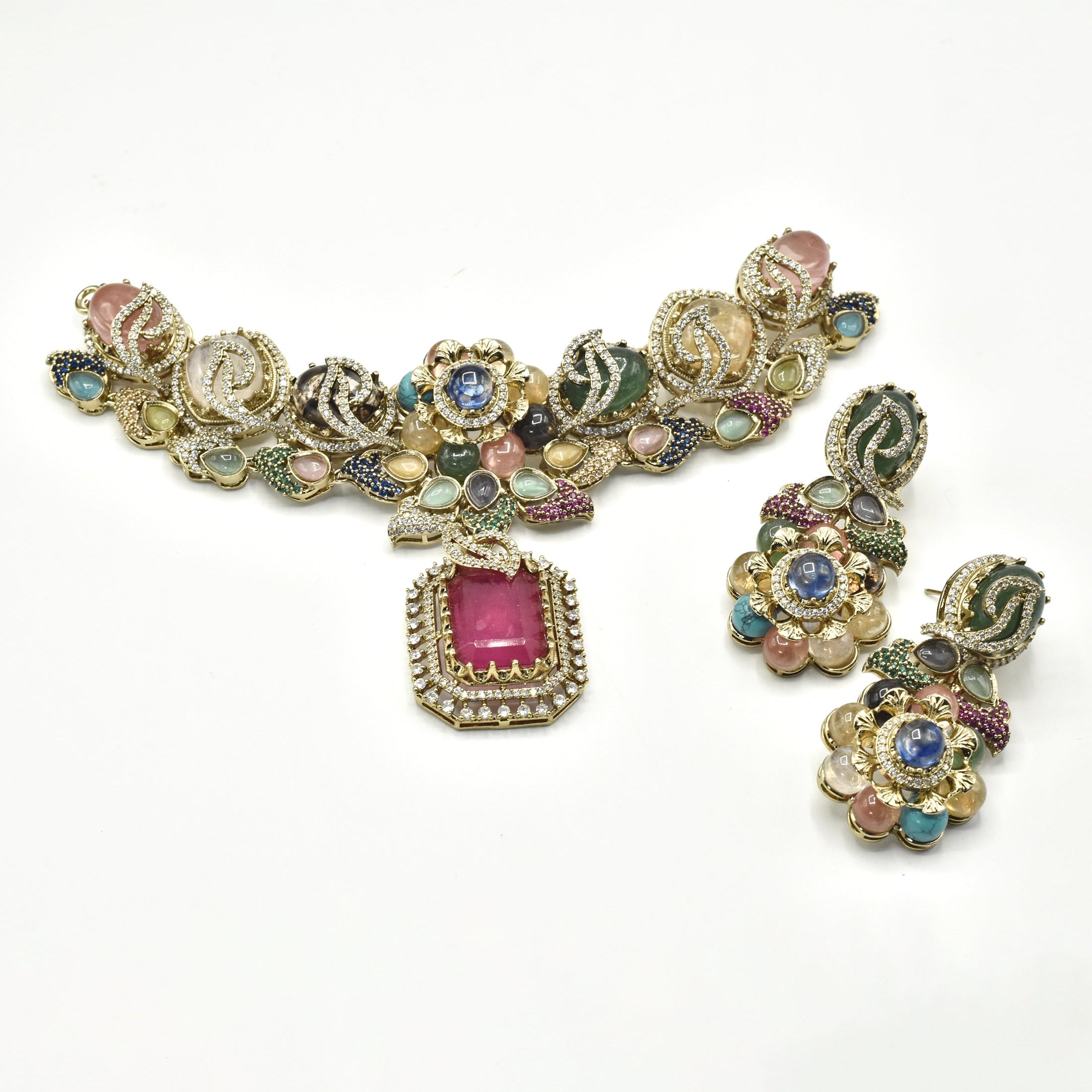 Nirvi Multicolor Statement Choker with earrings - the pashm