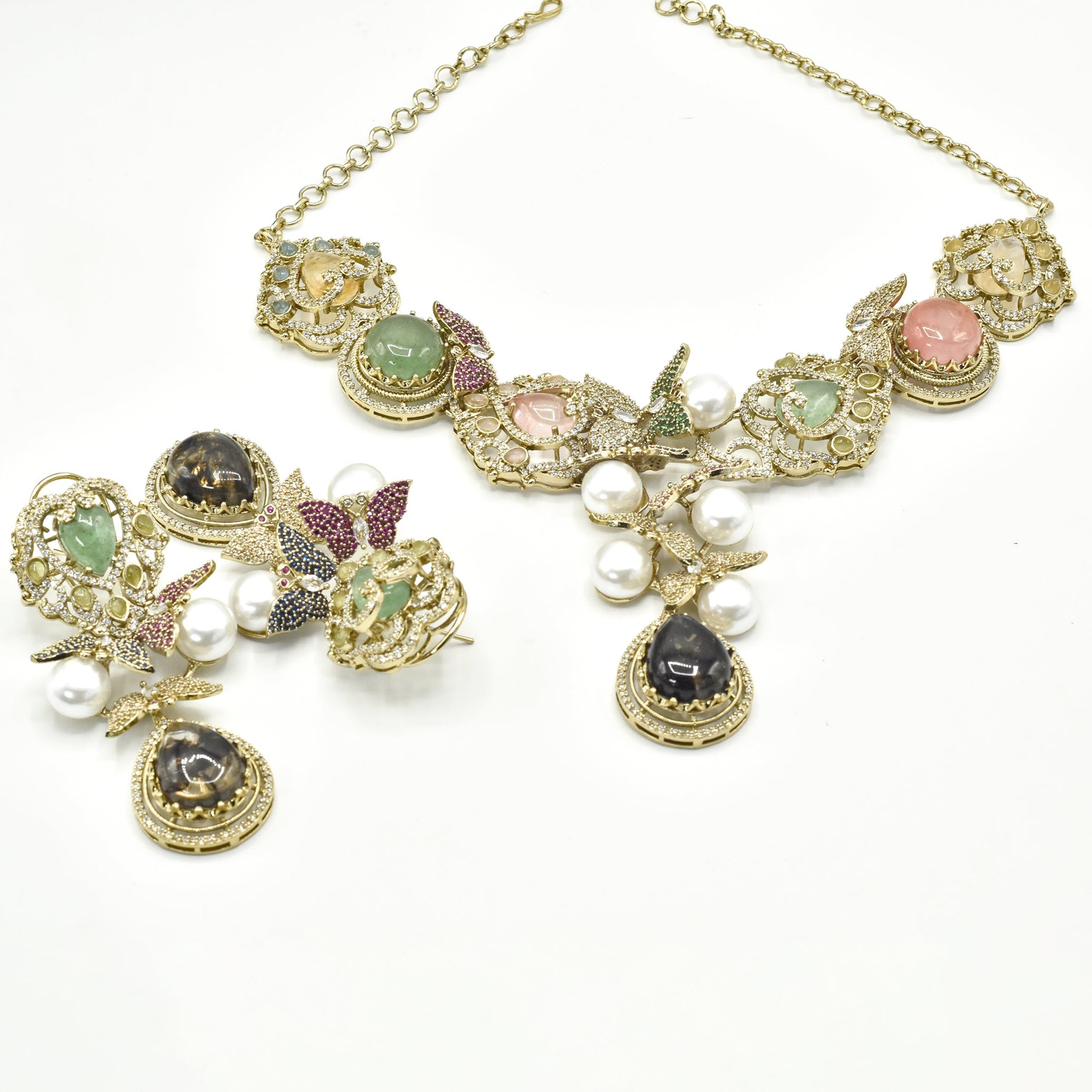 Preeta Pearl Garden Multicolor Statement Necklace Set with Earrings - The pashm