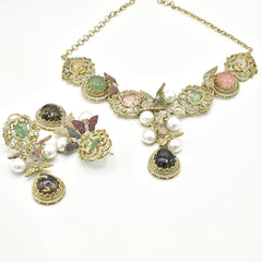 Preeta Pearl Garden Multicolor Statement Necklace Set with Earrings - The pashm