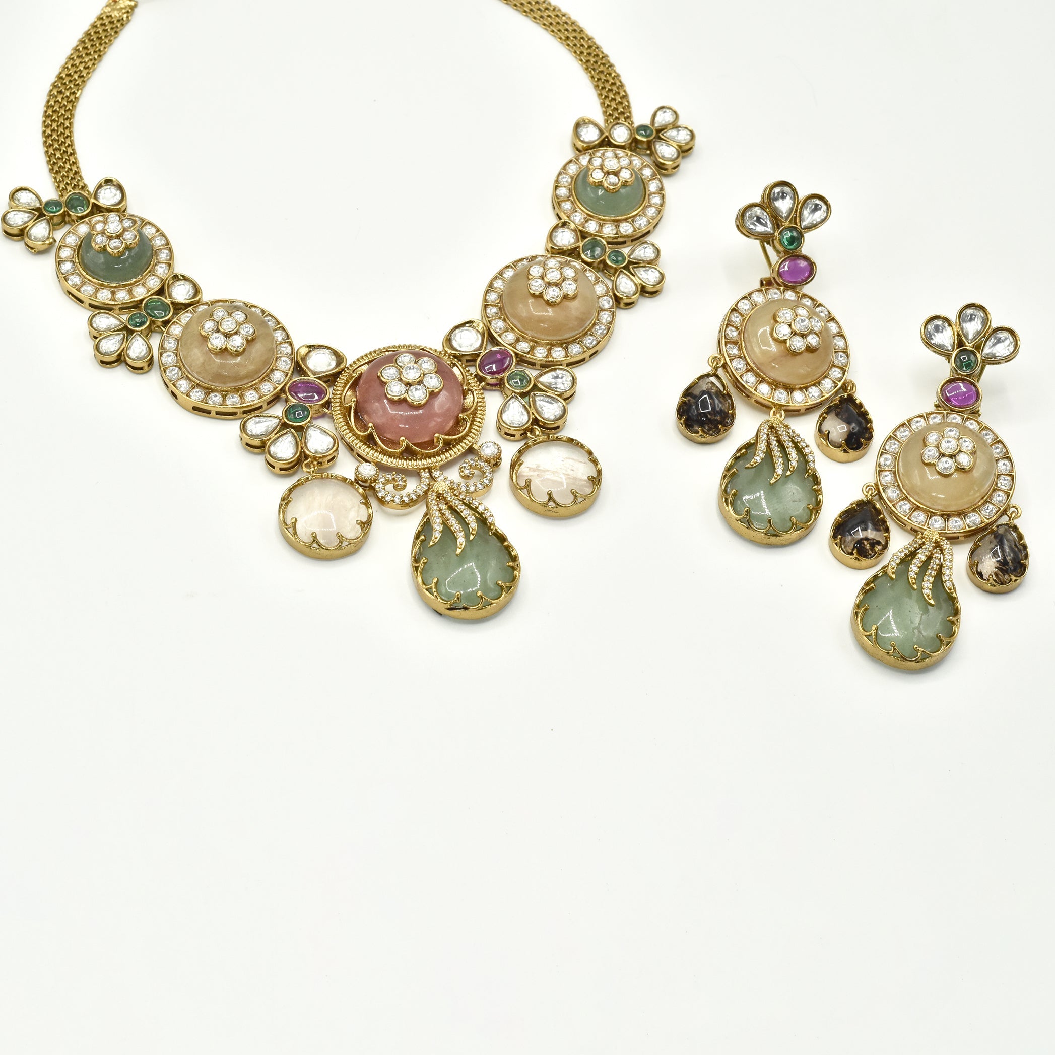 Vasaki Jewel Bloom Multicolor Cabochon Necklace Set with earrings - The Pashm