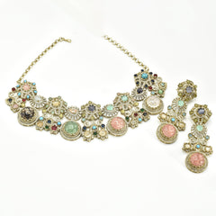 Rishika Garden Mosaic Multicolor Statement Necklace Set with Earrings - the Pashm