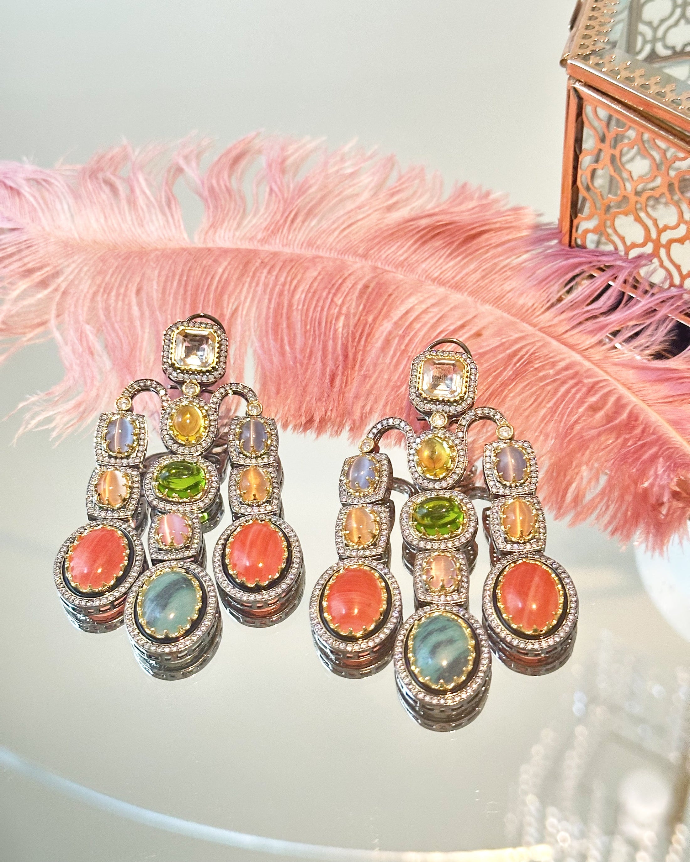 Amira Multicolor Stone Chandelier Earrings - The Pashm