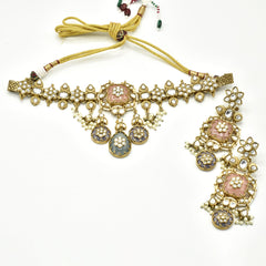 Mishthi Pastel Polki & Pearl Statement Choker with Earrings - The pashm