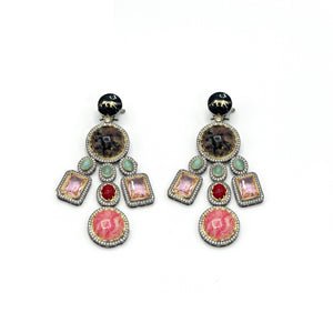 Sabya Studded Stone Earrings Brown Coral Pink Mint - The Pashm