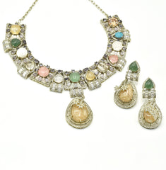 Amina Pastel Prism Statement Necklace Set with Earrings - the pashm