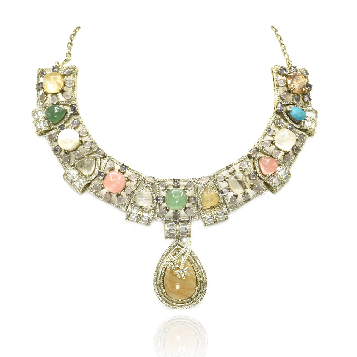 Amina Pastel Prism Statement Necklace Set - the pashm