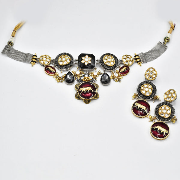 Jiya Crystal Enameled Necklace Set - The Pashm