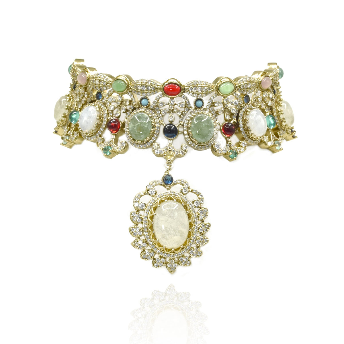 Jivika Navratan Garden Cabochon Pendant Choker - he Pashm
