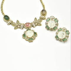 Pravya Golden Citrine Bloom Necklace Set White - The Pashm