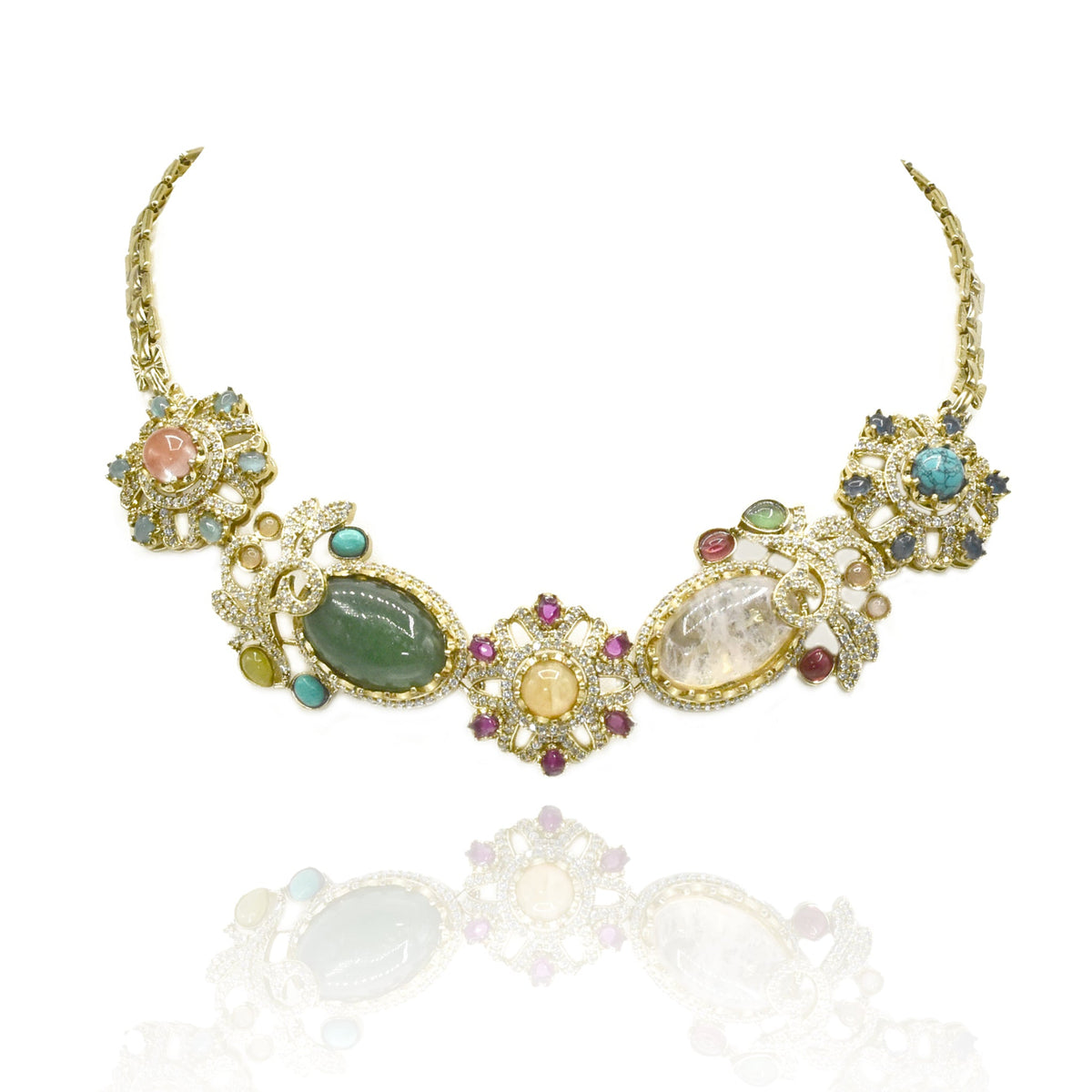 Maham Sage & Honey Multicolor Statement Necklace Set - The pashm