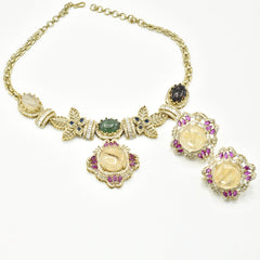 Pravya Golden Citrine Bloom Necklace Set with Earrings - The Pashm