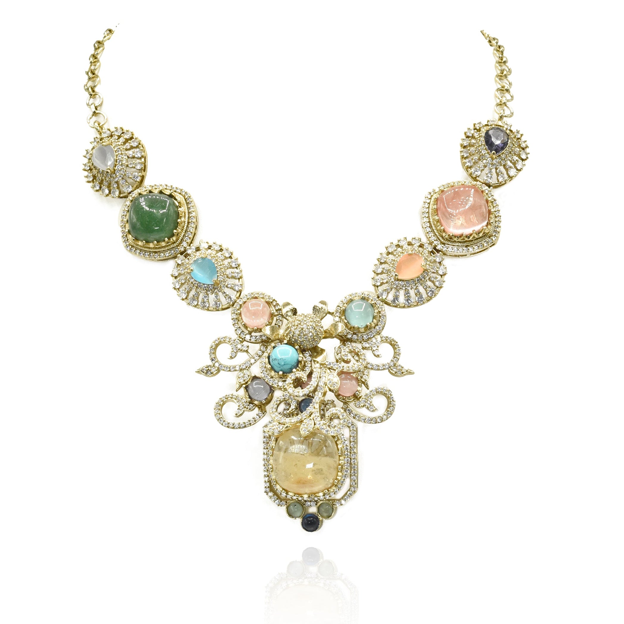 Raakhee Honey Garden Multicolor Statement Necklace Set - The pashm